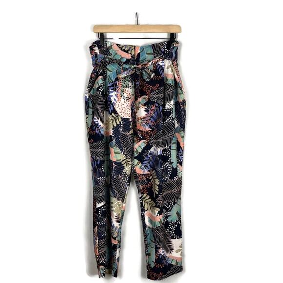 Portmans Women's Black Floral Tropical Paperbag Waist Trousers, Size US 12/16AUS - Picture 1 of 9